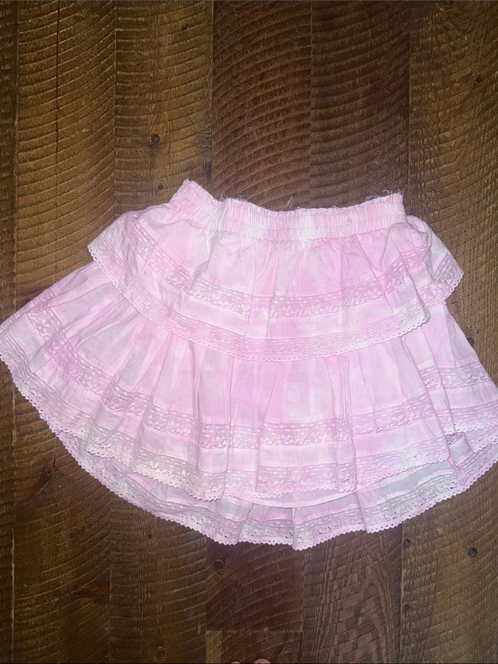 LoveShackFancy Pastel Pink Tiered Lace Skirt